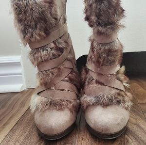 Faux fur high heel boots